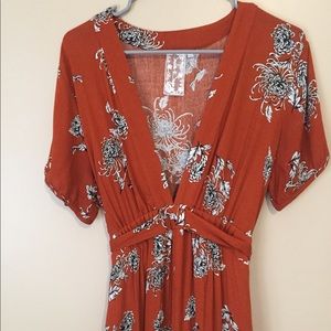 Burnt orange floral maxi dress with front slit